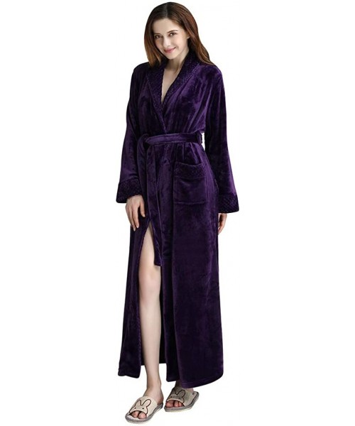 Nightgowns & Sleepshirts Women Robe Kimono Sleepwear Ladies V-Neck Long Sleeve Solid Color Thicken Soft Bathrobe Loungewear -...