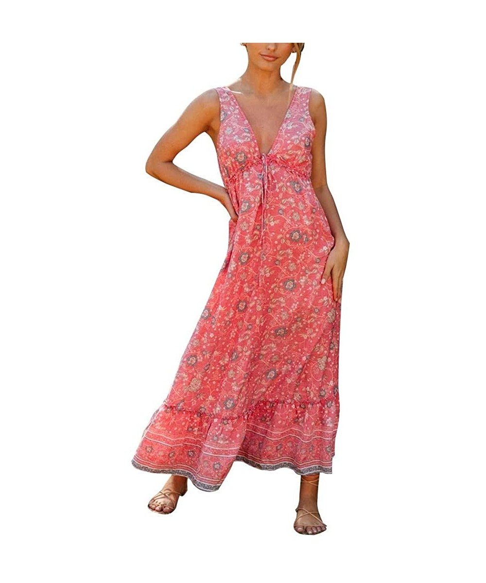 Garters & Garter Belts Women's Sexy V-Neck Floral Dress Summer Casual Printed Sleeveless Backless Beach Party Dresses - Pink ...