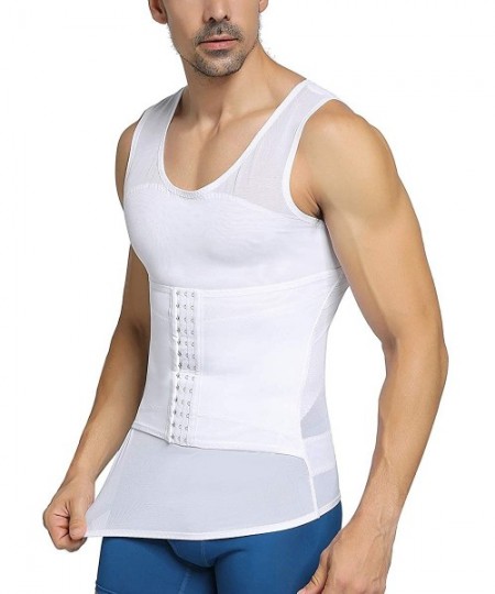 Shapewear Mens Shapewear Tank Top Lumbar Back Support Liposuction Compression Garment Control Top Underwear - White-sleeveles...