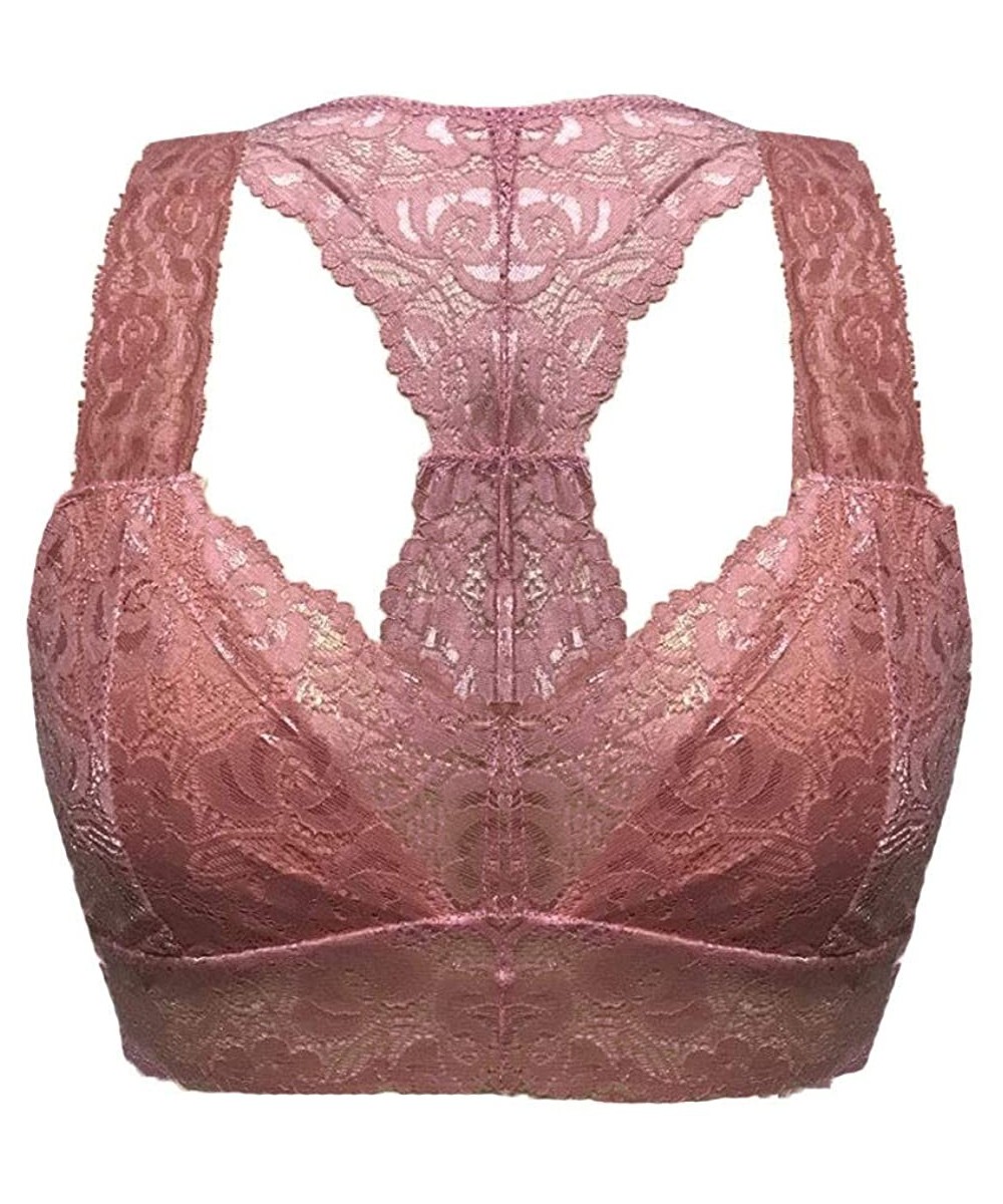 Shapewear Sexy Underwear Lace- New Women Plus Size Vest Crop Wire Free Bra Lingerie Sexy V-Neck Underwear S-3XL - Pink - CM18...