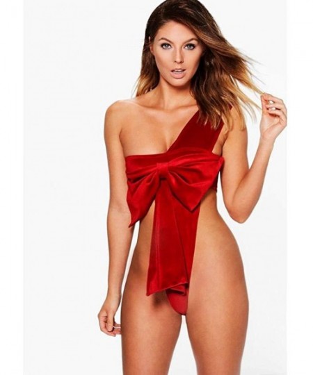 Nightgowns & Sleepshirts Lingerie- Christmas Fashion Big Bowknot Women Sexy Bow Racy Underwear Chemises Nightwear - Red - CT1...