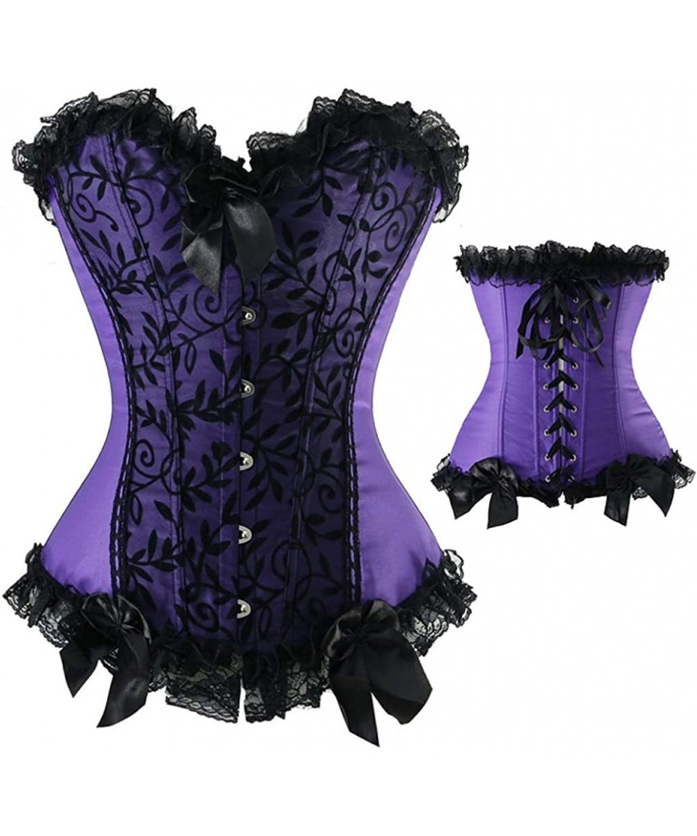 Bustiers & Corsets Women Satin Corset Sexy Bustier Lace Up Boned Top Overbust Brocade Shaper Corsetlet - 1 - CC18T3X0IMO