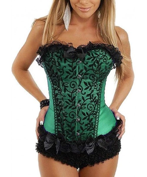 Bustiers & Corsets Women Satin Corset Sexy Bustier Lace Up Boned Top Overbust Brocade Shaper Corsetlet - 1 - CC18T3X0IMO