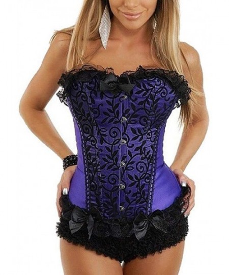 Bustiers & Corsets Women Satin Corset Sexy Bustier Lace Up Boned Top Overbust Brocade Shaper Corsetlet - 1 - CC18T3X0IMO