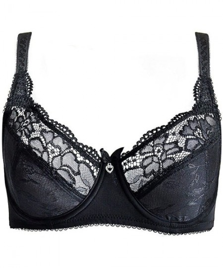 Bras Women Sheer Lace Unlined Sexy Bra with Underwire Plus Size - Black - C118K5ALAD5