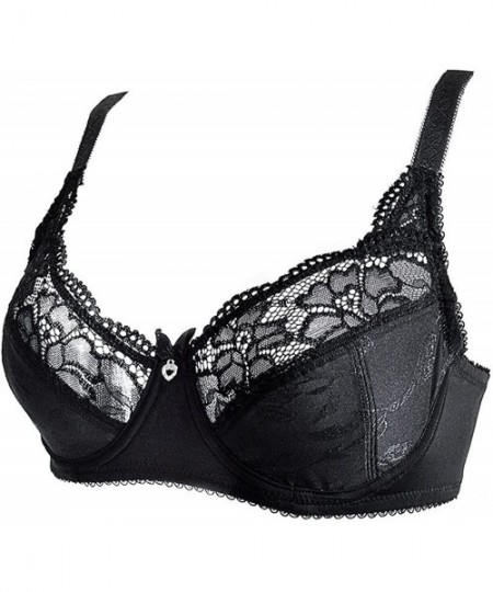 Bras Women Sheer Lace Unlined Sexy Bra with Underwire Plus Size - Black - C118K5ALAD5