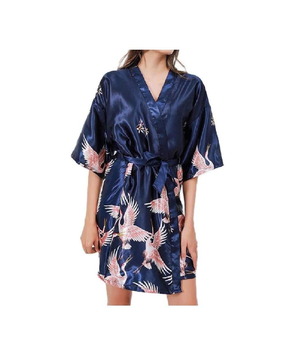 Robes Women Charmeuse Floral Print Pajamas Lounger V-Neck Sleep Robe AS9 XL - As9 - CX19DCU4YEO