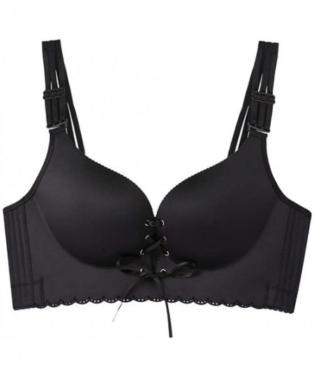 Bras Women Drawstring Push Up Bra Plus Size Wireless Bras Sexy Cleavage Lingerie - Black - CE1966GMM4Y