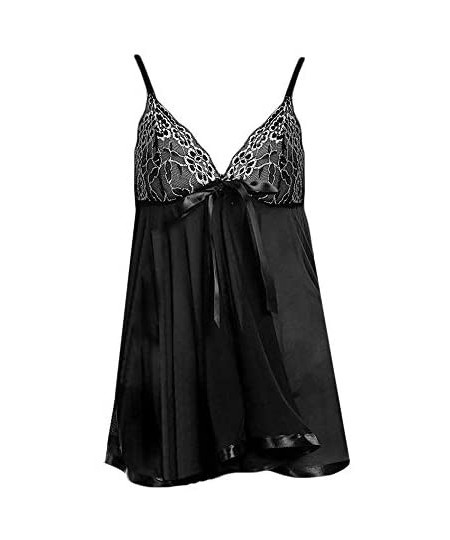 Baby Dolls & Chemises Women V Neck Lingerie Embroidery Lace Babydoll Mesh Nightgown Breathable Bowknot Sleepwear Elegant Slee...