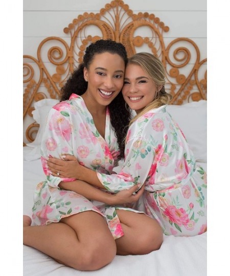 Robes Bridesmaid Robes Womens Floral Satin Kimono Robe Bridesmaid Gift for Weddings Peony Watercolor Pattern Navy - CB18XSOQD6H