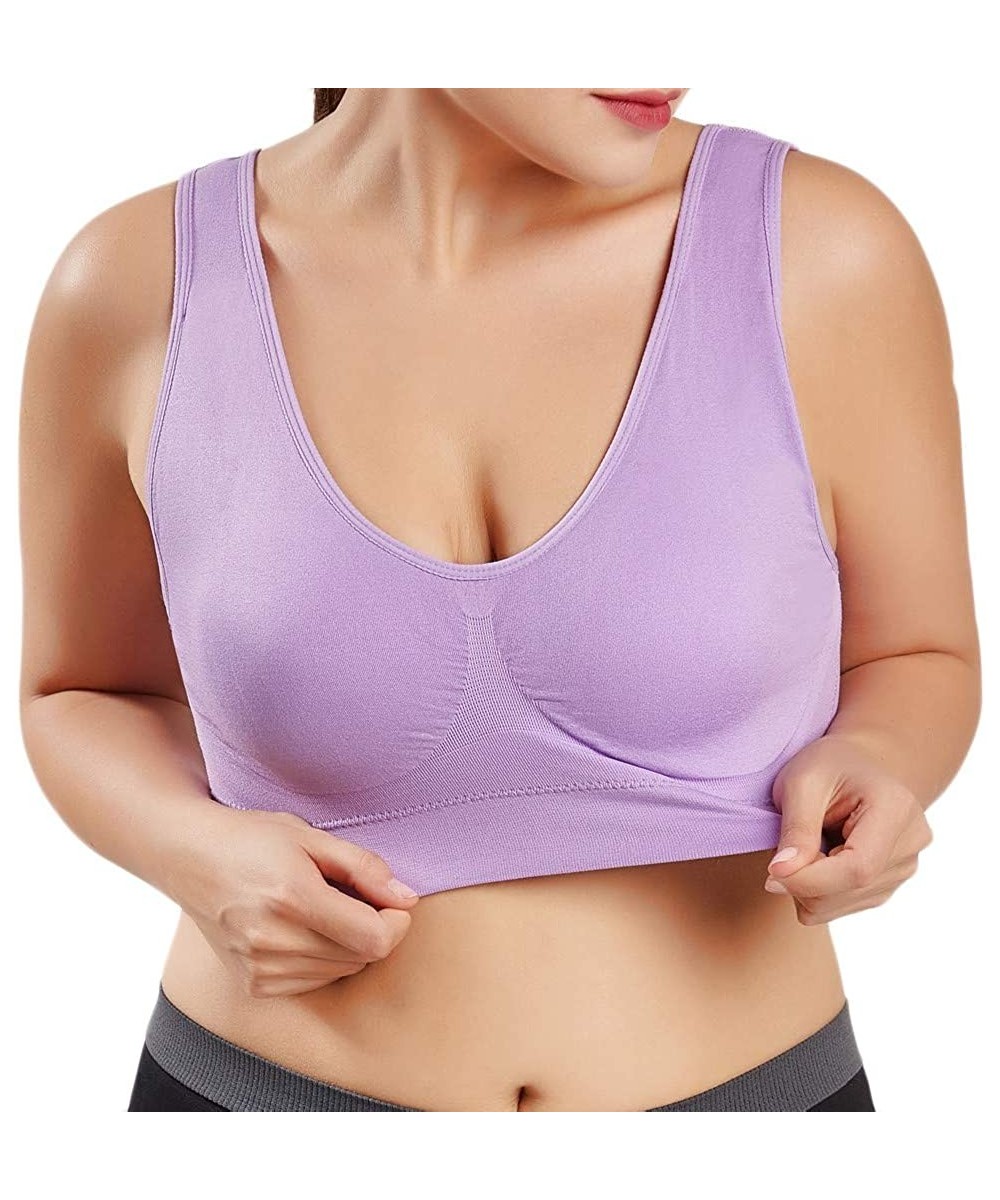 Bras Women's Cross Front Soild Plus Size Ultra-Thin Large Sports Bra Full Bra Cup Tops One-Pack - Purple(1 Pc) - CG18WH83LOW