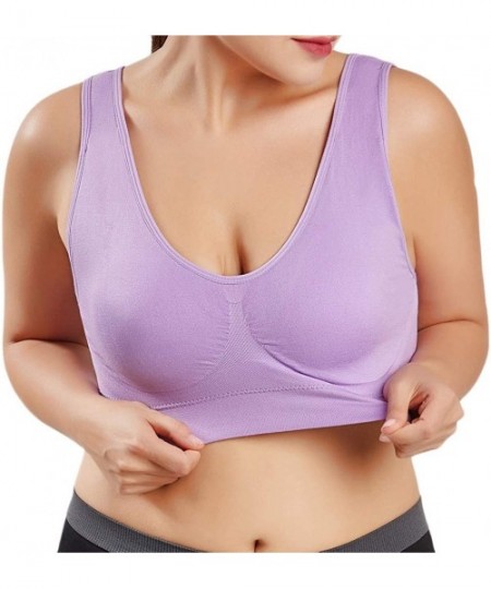 Bras Women's Cross Front Soild Plus Size Ultra-Thin Large Sports Bra Full Bra Cup Tops One-Pack - Purple(1 Pc) - CG18WH83LOW