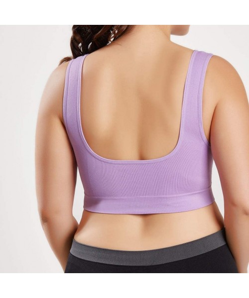 Bras Women's Cross Front Soild Plus Size Ultra-Thin Large Sports Bra Full Bra Cup Tops One-Pack - Purple(1 Pc) - CG18WH83LOW