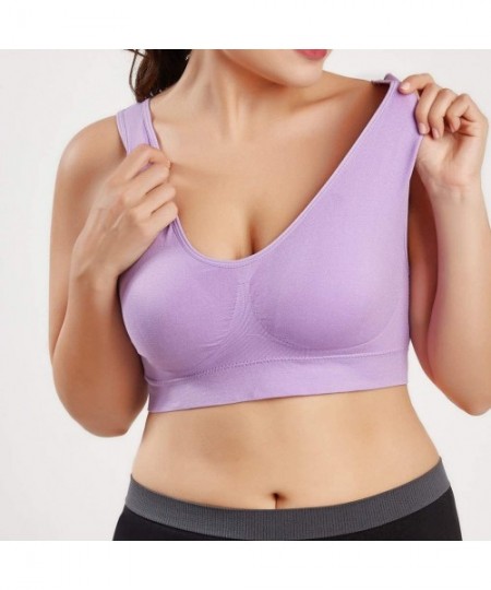 Bras Women's Cross Front Soild Plus Size Ultra-Thin Large Sports Bra Full Bra Cup Tops One-Pack - Purple(1 Pc) - CG18WH83LOW