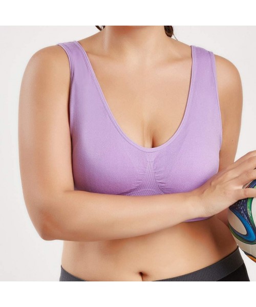 Bras Women's Cross Front Soild Plus Size Ultra-Thin Large Sports Bra Full Bra Cup Tops One-Pack - Purple(1 Pc) - CG18WH83LOW