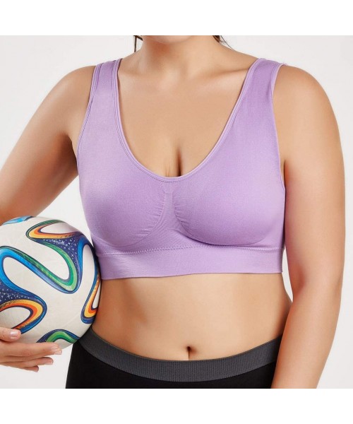 Bras Women's Cross Front Soild Plus Size Ultra-Thin Large Sports Bra Full Bra Cup Tops One-Pack - Purple(1 Pc) - CG18WH83LOW