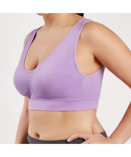 Bras Women's Cross Front Soild Plus Size Ultra-Thin Large Sports Bra Full Bra Cup Tops One-Pack - Purple(1 Pc) - CG18WH83LOW