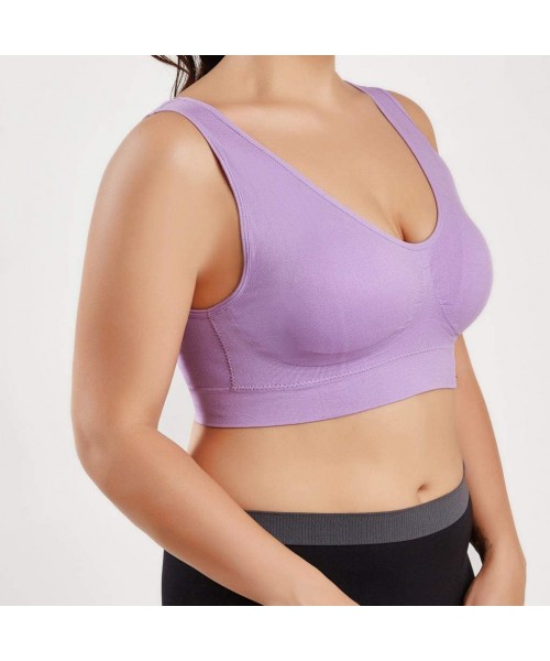 Bras Women's Cross Front Soild Plus Size Ultra-Thin Large Sports Bra Full Bra Cup Tops One-Pack - Purple(1 Pc) - CG18WH83LOW