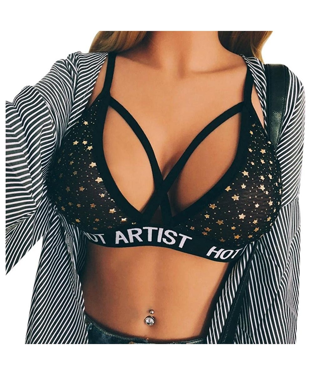 Sets Women Sexy Bra Letter & Star Bandage Lingerie Corset Push Up Top Underwear Cage Bra - Black - CG18CXGA7M5