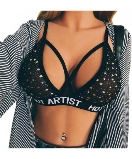 Sets Women Sexy Bra Letter & Star Bandage Lingerie Corset Push Up Top Underwear Cage Bra - Black - CG18CXGA7M5