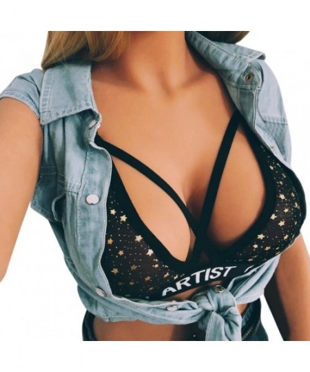 Sets Women Sexy Bra Letter & Star Bandage Lingerie Corset Push Up Top Underwear Cage Bra - Black - CG18CXGA7M5