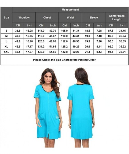 Nightgowns & Sleepshirts Women's Zip Up Housecoat Short Sleeve Robe Modal Nightgrown Sleepwear with Pockets - Peacock Blue - ...