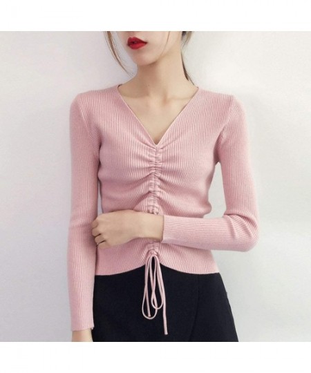 Tops Womens V Neck Strappy Tank Tops Loose Casual Sleeveless Shirts Blouses Elastic Sweater Bottoming Shirt Slim Pink - C0195...