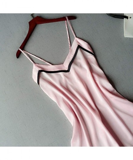 Thermal Underwear Lingerie for Women New Women Satin Teddy Lingerie Sexy Deep V One Piece Nightdress Underwear - Pink - CQ193...