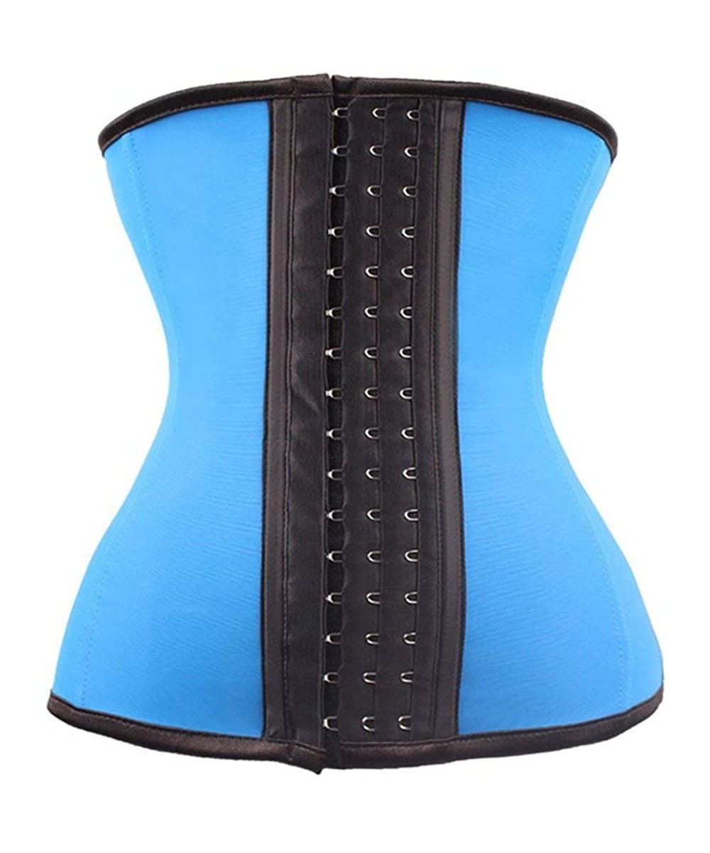 Bustiers & Corsets Women's 9 Steel Boned Latex Underbust Corset Sports Long Torso Waist Training Cincher - Blue - C518I4CZTS6