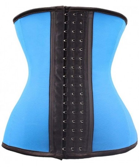 Bustiers & Corsets Women's 9 Steel Boned Latex Underbust Corset Sports Long Torso Waist Training Cincher - Blue - C518I4CZTS6