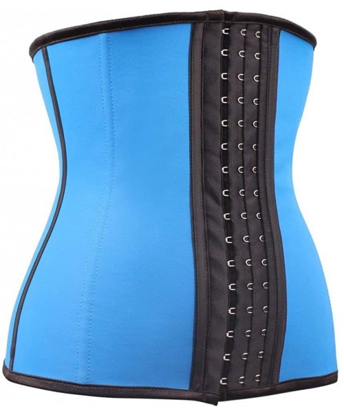 Bustiers & Corsets Women's 9 Steel Boned Latex Underbust Corset Sports Long Torso Waist Training Cincher - Blue - C518I4CZTS6