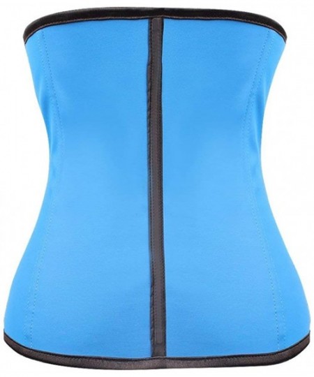 Bustiers & Corsets Women's 9 Steel Boned Latex Underbust Corset Sports Long Torso Waist Training Cincher - Blue - C518I4CZTS6