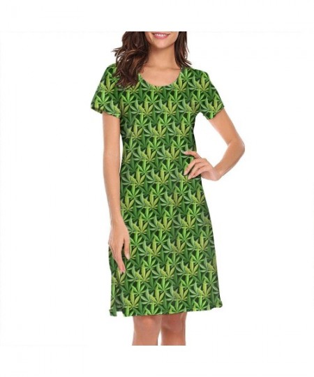 Nightgowns & Sleepshirts Womens Nightdress Leaf Marijuana Summer Soft Short Sleeve PajamasRound Collar Women's Nightdress - W...