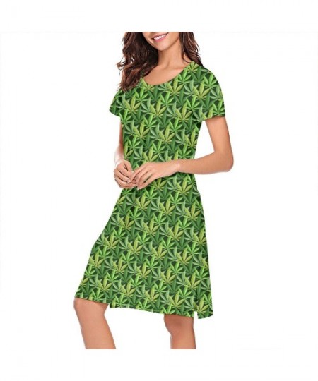 Nightgowns & Sleepshirts Womens Nightdress Leaf Marijuana Summer Soft Short Sleeve PajamasRound Collar Women's Nightdress - W...