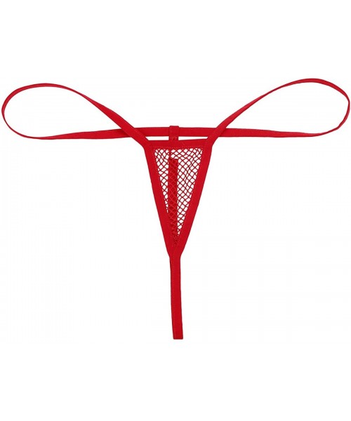 Panties Woman Fishnet Lingerie Sheer Micro G-String Thong Underwear Low Rise V-String T-Back Panties - Red - CJ18WW3TH4D