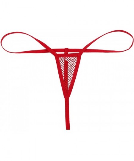 Panties Woman Fishnet Lingerie Sheer Micro G-String Thong Underwear Low Rise V-String T-Back Panties - Red - CJ18WW3TH4D