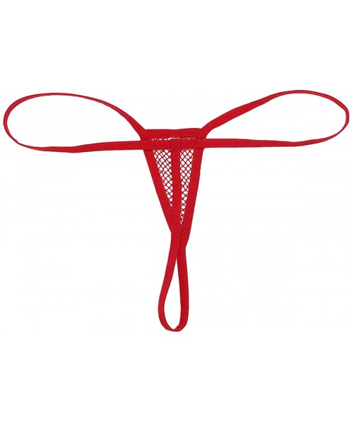 Panties Woman Fishnet Lingerie Sheer Micro G-String Thong Underwear Low Rise V-String T-Back Panties - Red - CJ18WW3TH4D