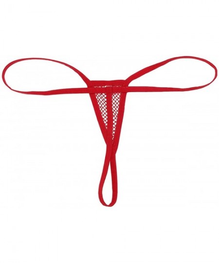 Panties Woman Fishnet Lingerie Sheer Micro G-String Thong Underwear Low Rise V-String T-Back Panties - Red - CJ18WW3TH4D