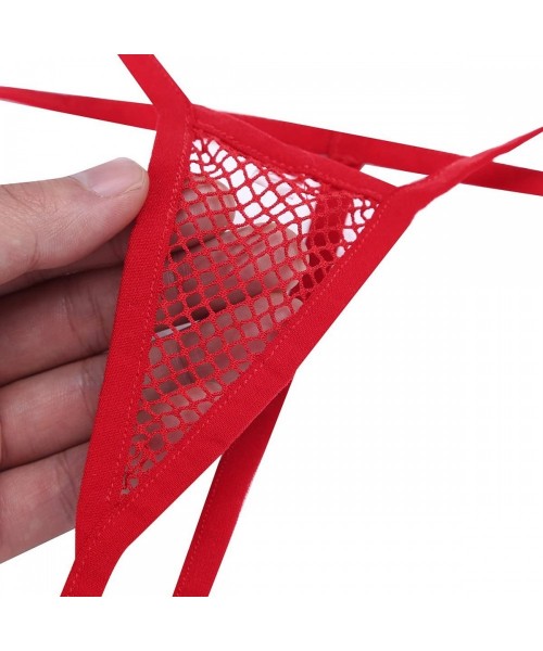 Panties Woman Fishnet Lingerie Sheer Micro G-String Thong Underwear Low Rise V-String T-Back Panties - Red - CJ18WW3TH4D