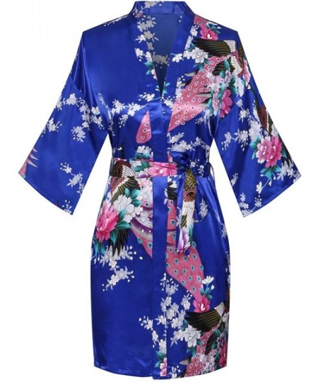 Robes Women's Short Floral Kimono Robe Peacock&Blossom Bridesmaid Robe for Wedding - Royalblue - CH12IP78JKT