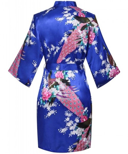 Robes Women's Short Floral Kimono Robe Peacock&Blossom Bridesmaid Robe for Wedding - Royalblue - CH12IP78JKT