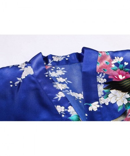 Robes Women's Short Floral Kimono Robe Peacock&Blossom Bridesmaid Robe for Wedding - Royalblue - CH12IP78JKT