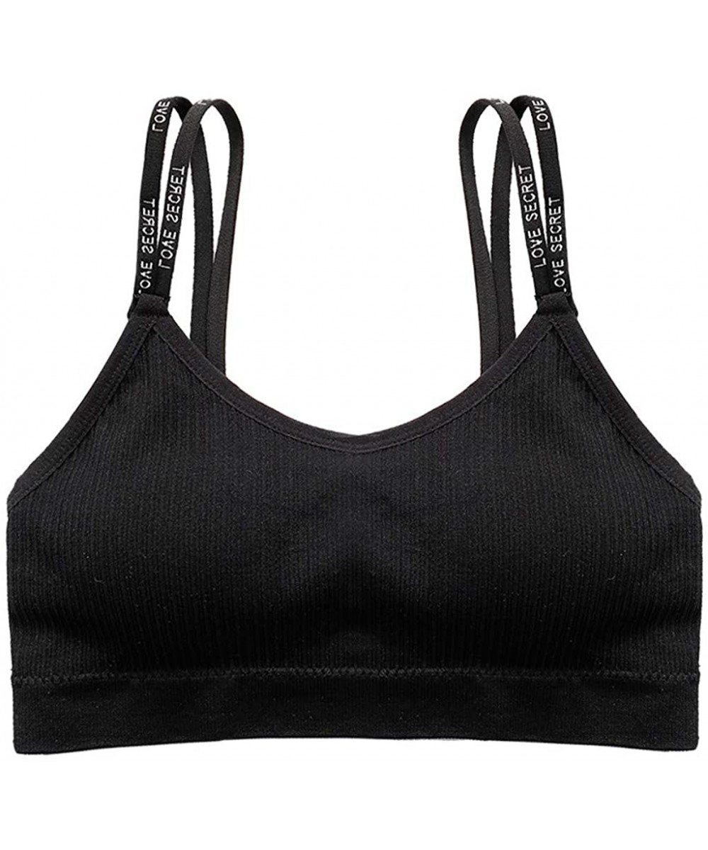 Bras Brushed Low Impact Strappy Sports Bra-Women's Strappy Wireless Medium Impact Racerback Workout & Yoga Sports Bra - Black...