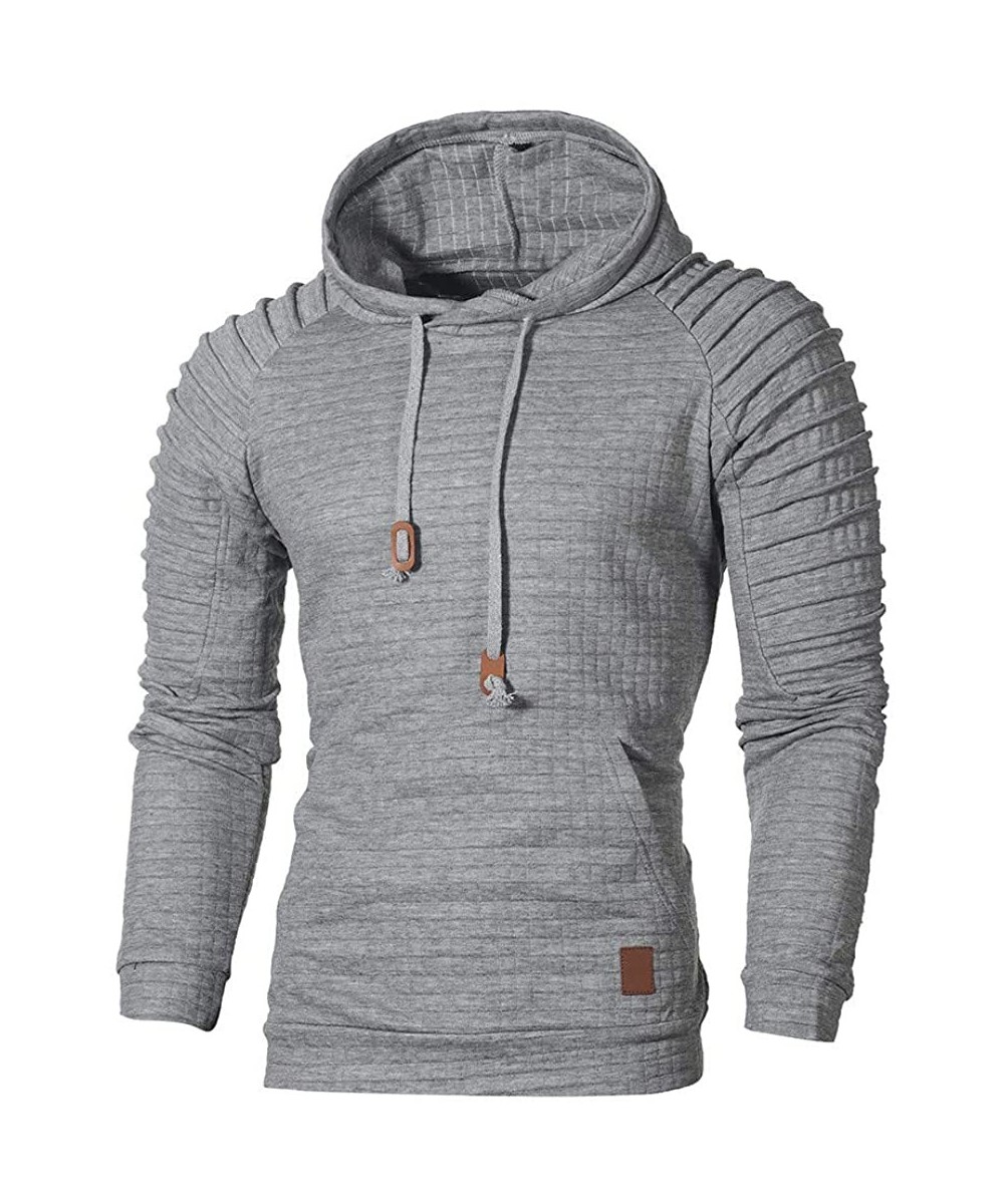 Thermal Underwear Big Men's Solid Drawstring Hoodie Pullover Autumn Lightweight Front Pocket Hooded Sweatshirt - Gray - CP18L...