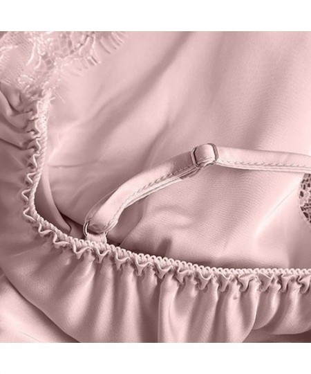 Sets 2020 Women V-Neck Eyelash Silk Lace Lingerie Sexy Stain Camisole Pajamas Bowknot Shorts Set - Pink - CN193YSCEON