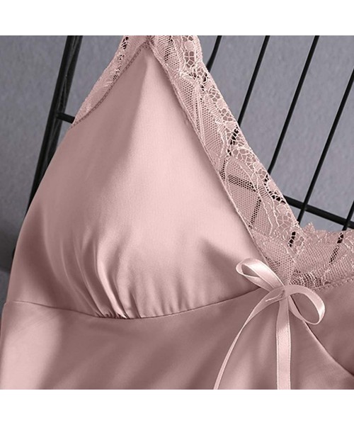 Sets 2020 Women V-Neck Eyelash Silk Lace Lingerie Sexy Stain Camisole Pajamas Bowknot Shorts Set - Pink - CN193YSCEON