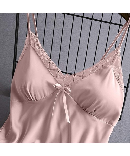 Sets 2020 Women V-Neck Eyelash Silk Lace Lingerie Sexy Stain Camisole Pajamas Bowknot Shorts Set - Pink - CN193YSCEON