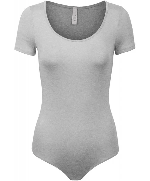 Shapewear Womens Round Neck Short Sleeve Bodysuit Leotard Made in USA - 782_heather_grey - CF18OE6H8HQ