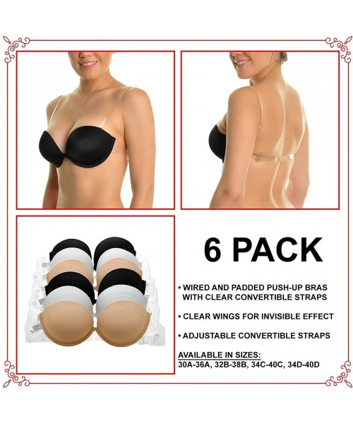 Bras Women's Wired and Padded Push-up Bras with Clear Convertible Straps (6-Pack) - 6-pack Bwb - C818DIYZK22