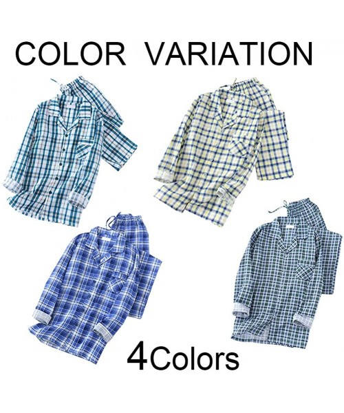 Sleep Sets Mens Plaid Pajamas Set Cotton Long Sleeve Top & Bottom Sleepwear Loungewear - Plaid-blue - C319C9LQNLQ